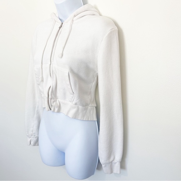 BRANDY MELVILLE Cropped Zip Up Hoodie White One Size Full Zip - Picture 2 of 9